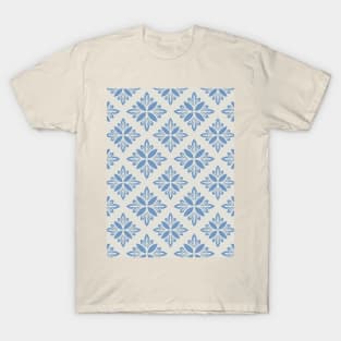 Classic Blue Motif Tile Pattern T-Shirt